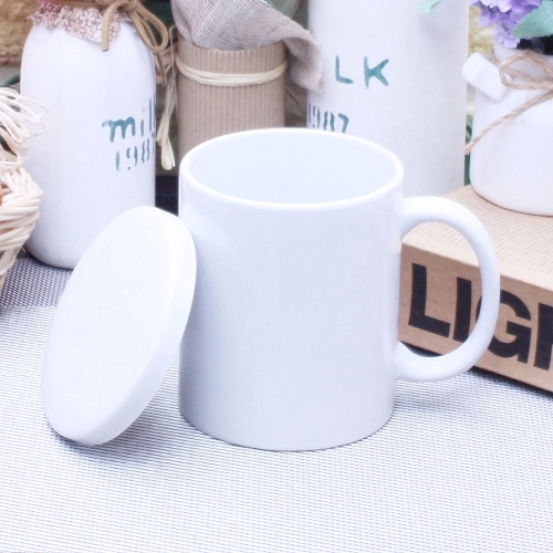 오키 직선백자 도자기 뚜껑 머그컵 355ml