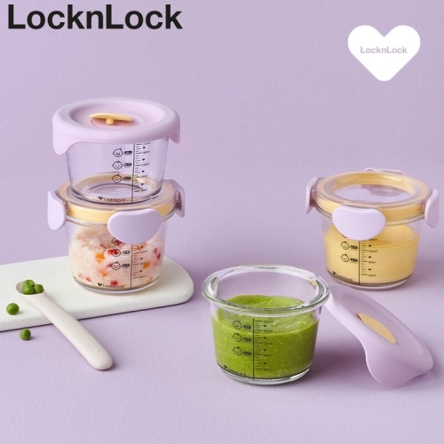 락앤락 512S4 리틀럽 디어 이유식용기 원형 260ml 4P 혼합세트 라벤더, 스카이블루