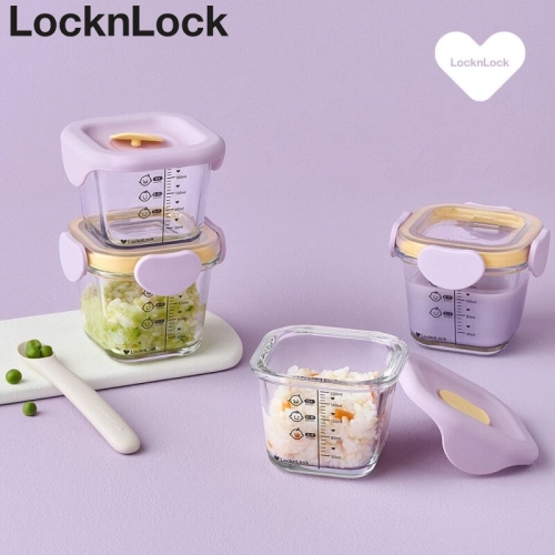 락앤락 511S4 리틀럽 디어 이유식용기 정사각형 260ml 4P 혼합 세트 라벤더, 스카이블루