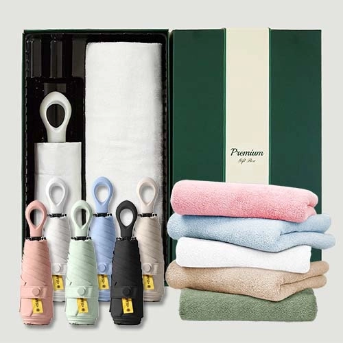 라이트핏 O링손잡이 5단암막양우산+보송보송데일리 순면타올135g 우산타올 선물세트