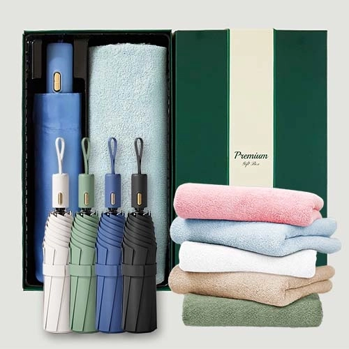 라이트핏 로얄버튼 3단자동 암막양우산+보송보송데일리 타올 135g 우산타올 선물세트