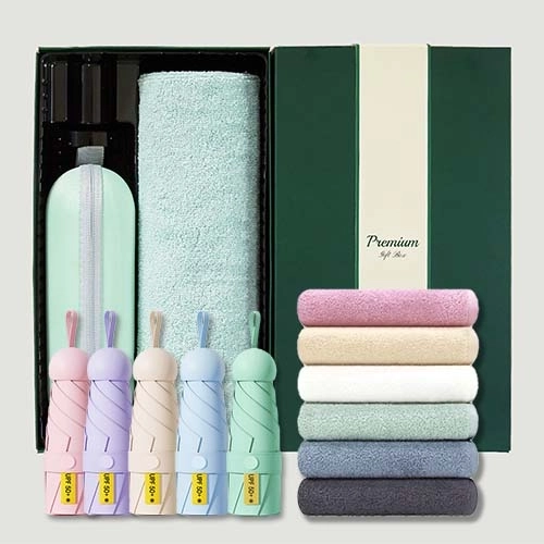 초경량 동글손잡이 캡슐5단 암막양우산+송월타올라이트무지130g 우산타올 선물세트