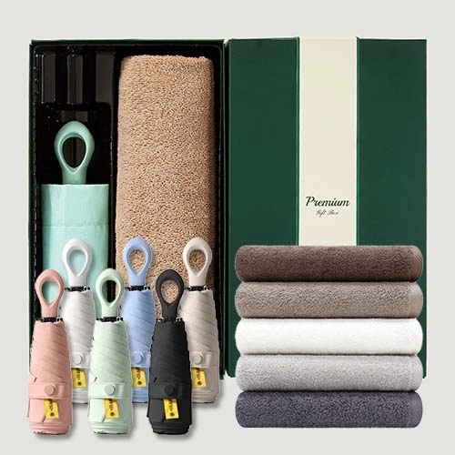 라이트핏 O링손잡이 5단 암막양우산+송월뉴컬러무지150g 우산타올 선물세트