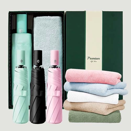 라이트핏 3단8K 완전자동 양우산+보송보송데일리순면타올135g 우산타올선물세트