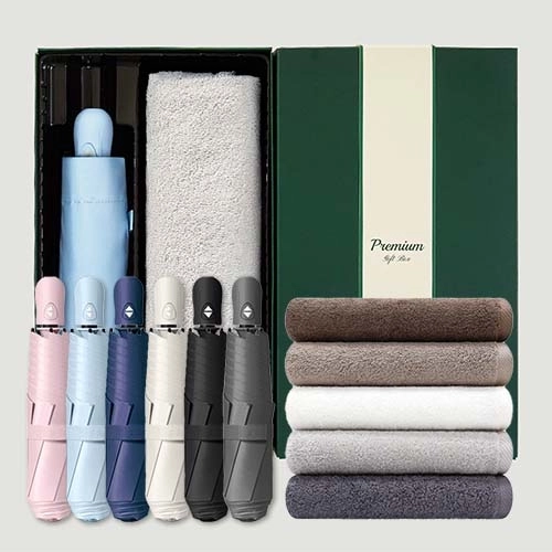 라이트핏 초경량 3단자동 암막양우산+송월타올뉴컬러무지150g 우산타올 선물세트
