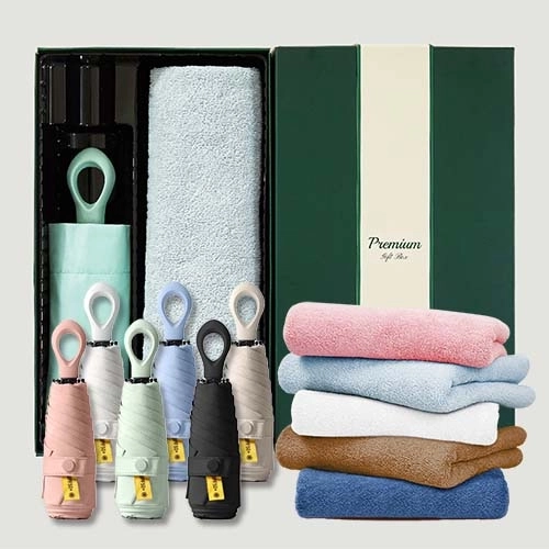 라이트핏 O링손잡이 5단암막양우산+보송보송데일리 순면타올155g 우산선물세트