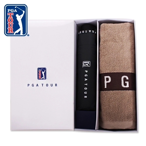 PGA 3단 로고 바이어스 우산 + 130g 면사 타올 우산 선물세트
