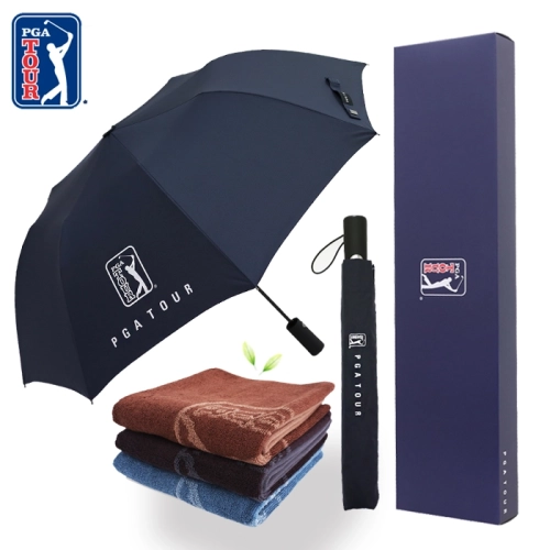 PGA 2단 자동 무지 우산 + 170g 죽사 타올 세트