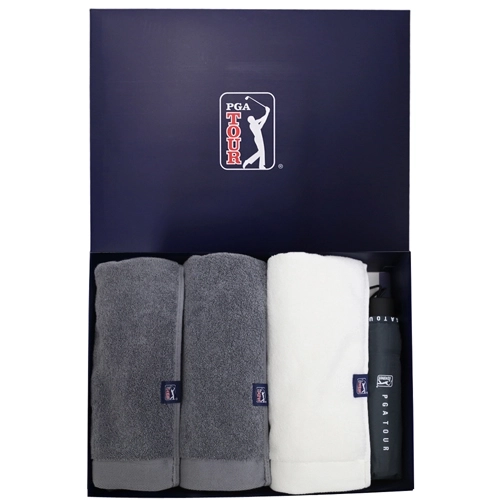 PGA 3단 수동 로고바 우산 + 260g 면사 타올 3P 세트 (소)