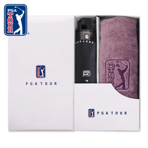 PGA 3단 로고 바이어스 완전 자동우산 + 190g 호텔타올세트