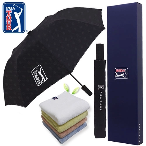 PGA 2단 자동 엠보선염 바이어스 우산 + 180g 모달사 타올세트