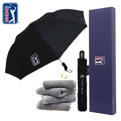 PGA 2단 완전 자동 엠보 선염 우산 + 190g 호텔타올세트