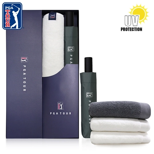 PGA 3단 60 완전 자동 쿨링 암막 우산 + 260g 코마사 타올 세트