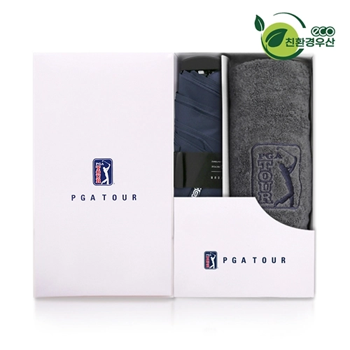 PGA 그린 3단 수동 사각 스키니 우산 + 190g 호텔타올 세트