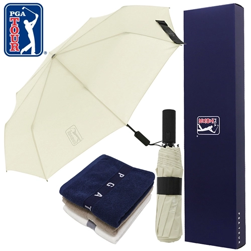 PGA 그린 3단 60 완전 자동우산 + 130g 면사 타올 세트