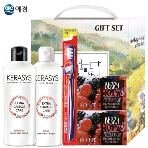 애경 실속세트 2호 (케라시스 샴푸 180ml+케라시스 린스 180ml+포인트 비누 2p+2080 칫솔+전용케이스)