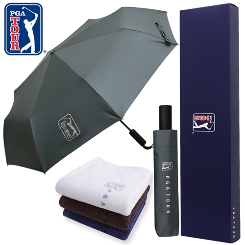 PGA 3단 60 완전 자동 쿨링 암막 우산 + 150g 면사 타올 세트