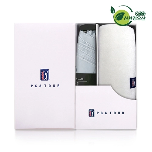 PGA 그린 3단 수동 사각 스키니 우산 + 260g 코마사 타올 세트