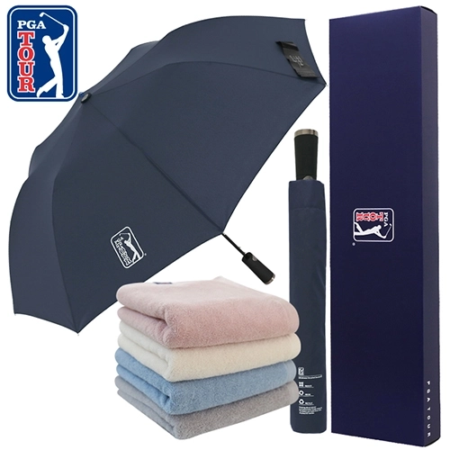 PGA 친환경그린 2단자동우산 + 200g 코마사타올 세트