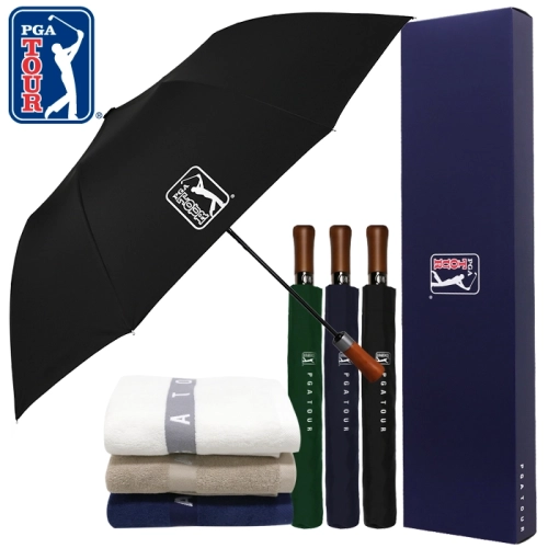 PGA 2단자동 빈티지우드+130g 면사타올 세트
