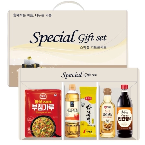 스페셜 선물세트 1호(부침가루+사과식초+소면+올리고당+진간장)