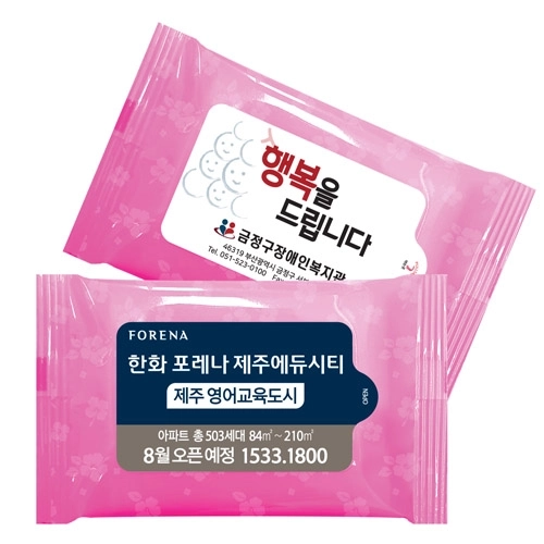 투톤플라워 핑크 물티슈 (5매)