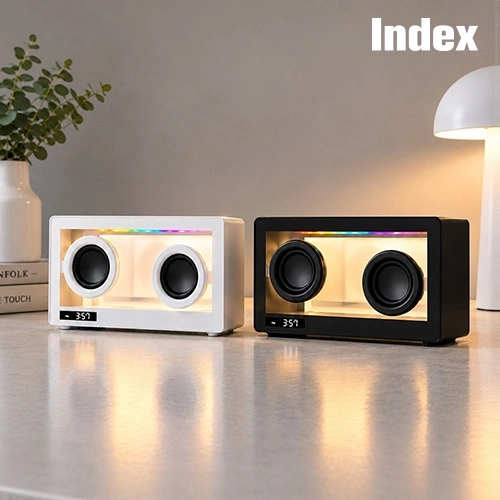 INDEX 투명 블루투스스피커 무드램프 알람시계(충전식) ID-320