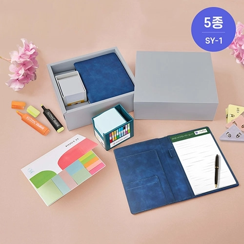 SY-1 NEW스마트큐브메모함(B형)+가죽메모패드(리갈노트)A5+수첩형포스트잇(종합형) 세트