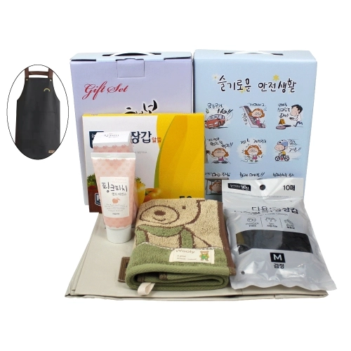 앞치마+핸드로션 80g+울리 주방타올+니트릴 장갑 10매+위생장갑 50매 세트