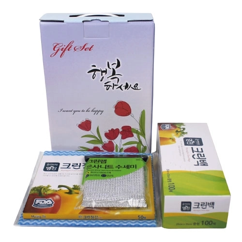 크린백 + 크린장갑 + 부직포 행주 + 크린랩 수세미 세트 케이스선택