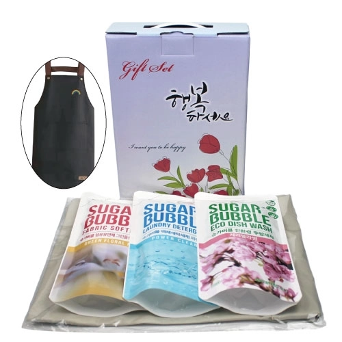 고급형 방수 앞치마 + 슈가버블 주방세제 리필 + 슈가버블 세탁세제 리필 + 슈가버블 섬유 유연제 리필 4종세트
