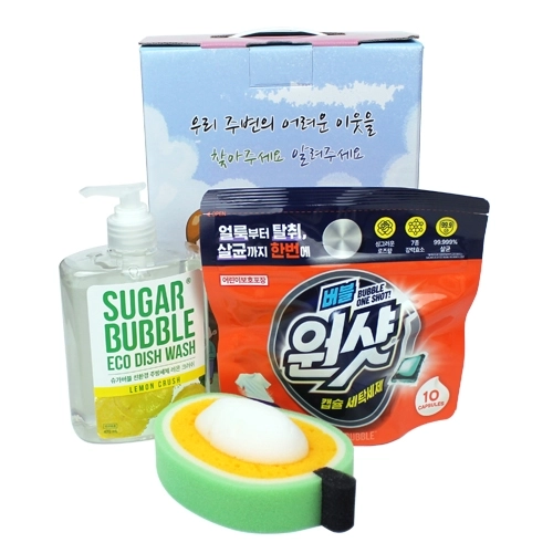 슈가버블 주방세제 470ml + 버블원샷 캡슐 세제 + 과일수세미 3종 케이스선택