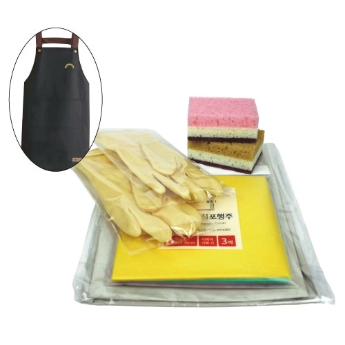 방수 앞치마 + 양면 떡수세미 + 고무잡갑 + 부직포 행주 6종세트