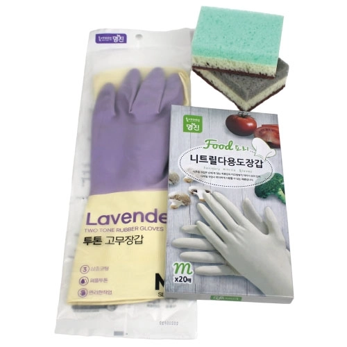 고무장갑 + 니트릴 장갑 + 떡수세미 4종세트