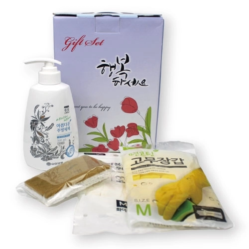 아름다운 주방세제 500ml+ 면코팅고무장갑+니트릴장갑 10매+코코넛 수세미 4종 케이스선택