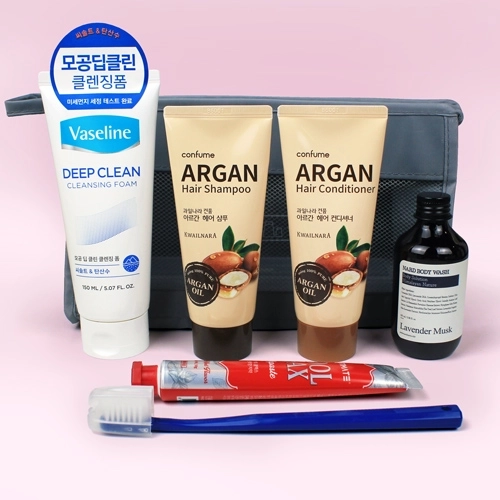 과일나라 아르간 샴푸+컨디셔너 + 바세린 클렌징폼 + 나드(NARD) 바디워시 + 크리오 치약칫솔 + 여행용파우치