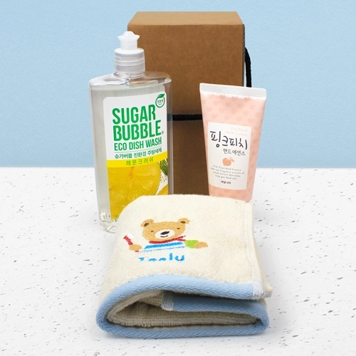 슈가버블 주방세제 280ml + 과일나라 핸드에센스 + 울리프렌즈 자수 핸드타올 + 끈케이스