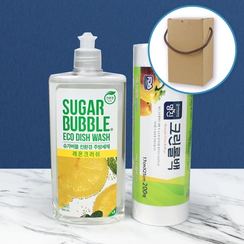 슈가버블 주방세제 280ml + 크린롤백 소 200매 + 끈케이스
