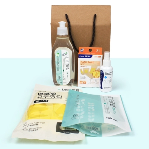 참그린 주방세제290ml+리필300ml + 대일밴드 혼합 21매 + 메딕 소독용에탄올 스프레이 + 고무장갑
