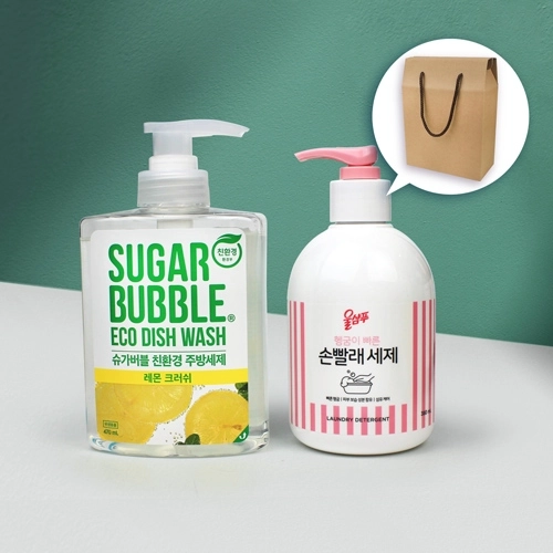 애경 울샴푸 손빨래 세제 380ml 펌프형 +슈가버블 주방세제 펌프형 470ml + 끈케이스