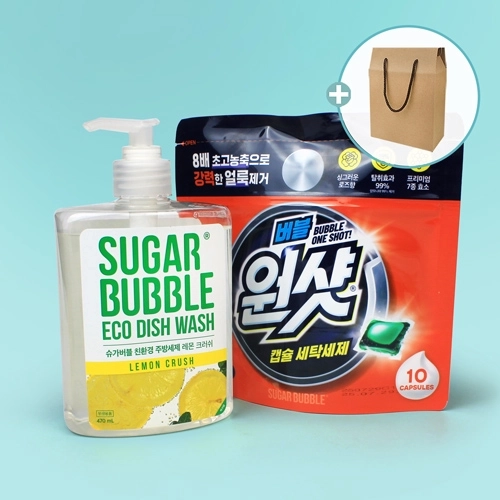 슈가버블 주방세제 470ml + 슈가버블 버블원샷 캡슐세제 + 끈케이스