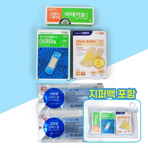 마데카솔 연고 + 대일밴드 혼합12매 + 동국제약 방수밴드 10매 + 스틱스왑 2개