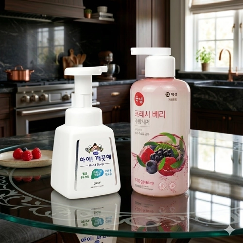 주방전용 아이깨끗해 키친솝 핸드워시 + 애경 순샘 프레시베리 주방세제 510g