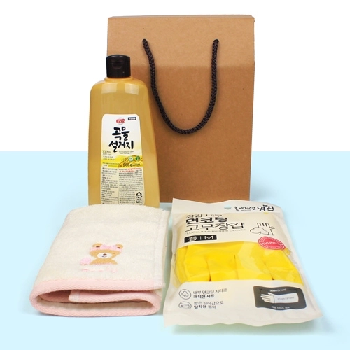 울리프렌즈 자수 핸드타올 + 트리오 주방세제 + 면코팅 고무장갑 + 끈케이스