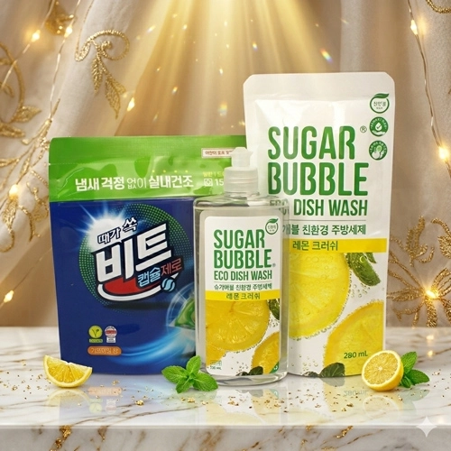 비트 캡슐세제 + 슈가버블 주방세제+리필 + 끈케이스