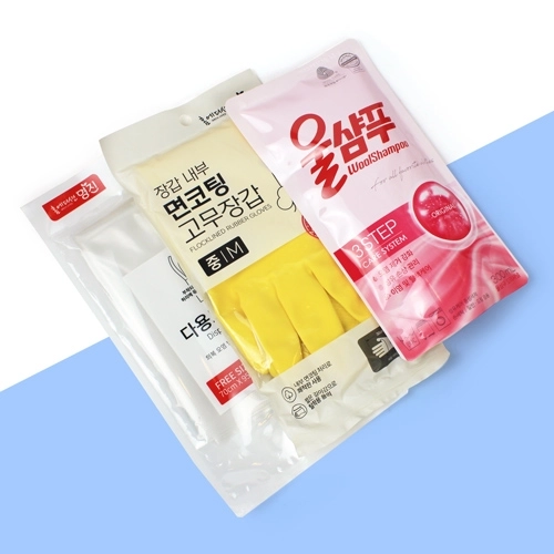 다용도앞치마 2매 + 면코팅 고무장갑 + 애경 울샴푸 리필 300ml + 종이케이스