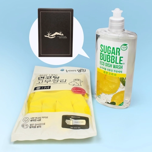 슈가버블 주방세제 280ml + 면코팅 고무장갑 + 종이케이스