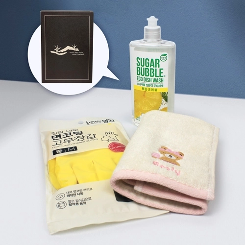 슈가버블 주방세제 280ml + 울리프렌즈 자수 핸드타올 + 면코팅 고무장갑
