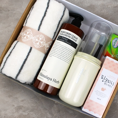 모달사 혼방타올+ 나드 클렌징폼 500ml+양치컵+미세모 칫솔+치약 +과일나라 핸드크림