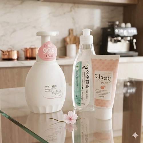 핸드워시 아이깨끗해 모이스처 450ml + 참그린 주방세제 + 과일나라 핑크피치 핸드크림